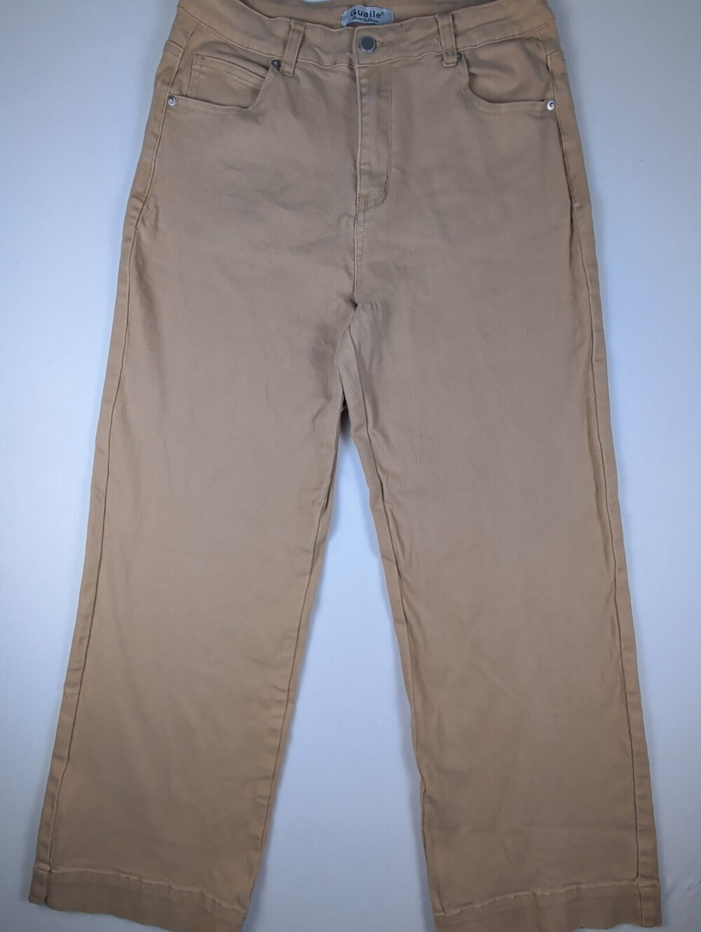 High-Waisted Wide-Leg Cropped Jeans in Beige / Tan Gualie Size 12